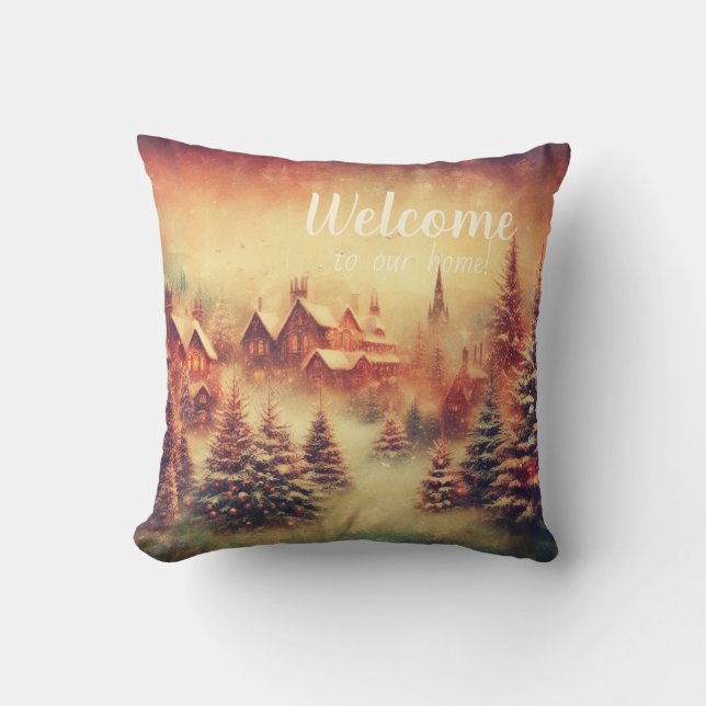 Create Your Own Warm Christmas Tree Farm Cushion (Front)