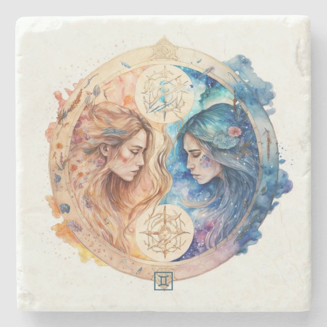 Create Your Own Watercolor Gemini Stone Coaster (Front)