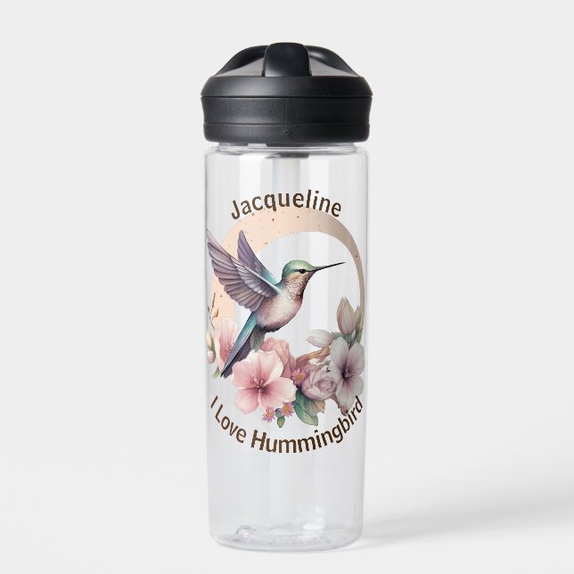Create Your Own Watercolor Hummingbird Custom Name Water Bottle (Front)