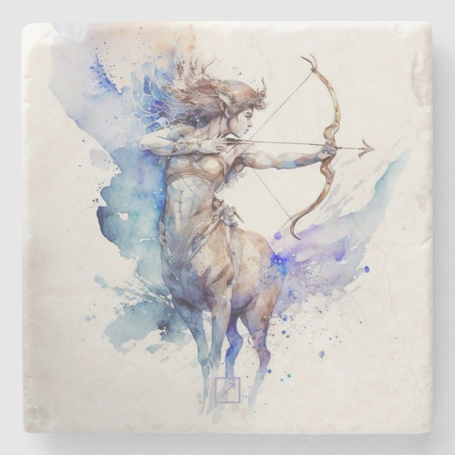 Create Your Own Watercolor Sagittarius Stone Coaster (Front)