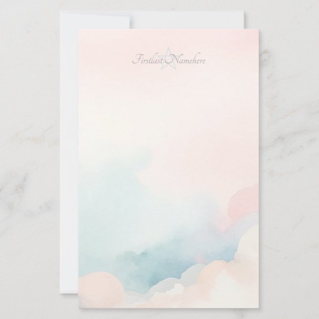 Create Your Own Watercolor Sunset Clouds Stationery (Front)