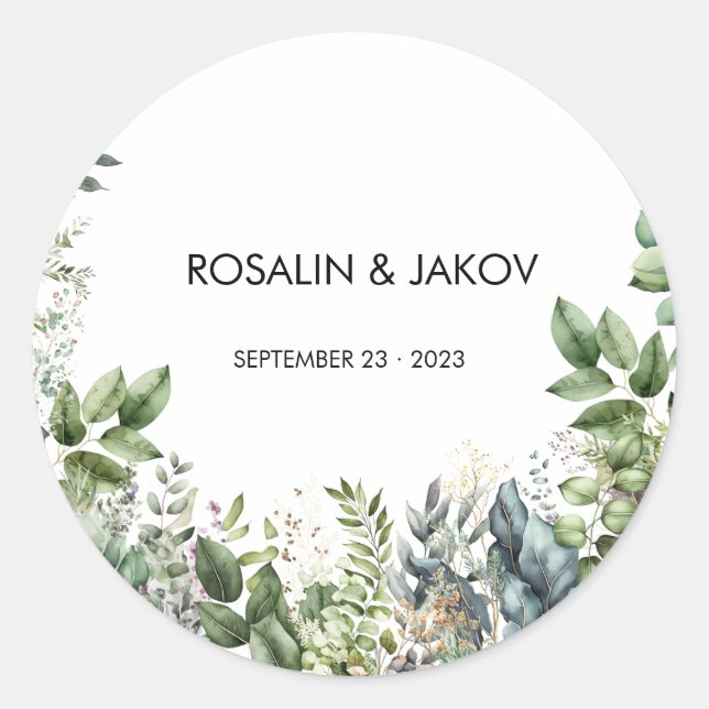 Create Your Own wedding eucalyptus Classic Round Sticker (Front)