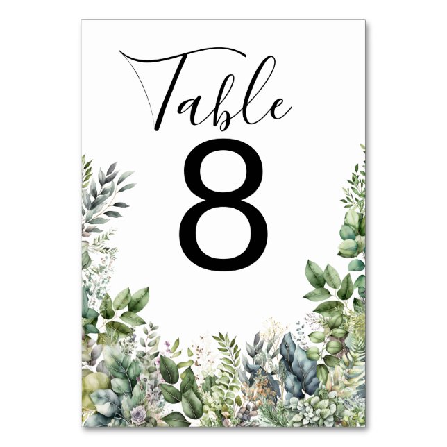 Create Your Own wedding eucalyptus Table Number (Front)