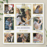 Create Your Own Wedding or Family 8 Photo Collage Square Wall Clock<br><div class="desc">This elegant photo collage clock makes the perfect wedding gift or the perfect way to commemorate your own marriage or celebrate your family. Add 8 custom photos (3 vertical, 1 horizontal, and 4 square) using the easy templates. Then include two short lines of text in the middle, such as your...</div>