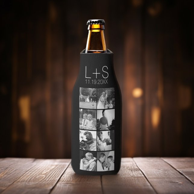 Create Your Own Wedding Photo Collage Monogram Bottle Cooler (Wedding Photo Collage - personalized bottle cooler)