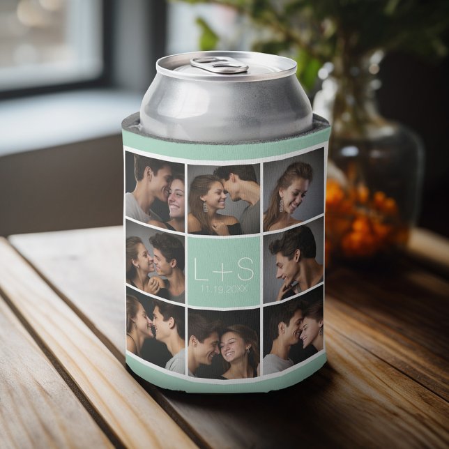 Create Your Own Wedding Photo Collage Monogram Can Cooler (Personalized Can Cooler - Add Your name for a great wedding anniversary party favor)