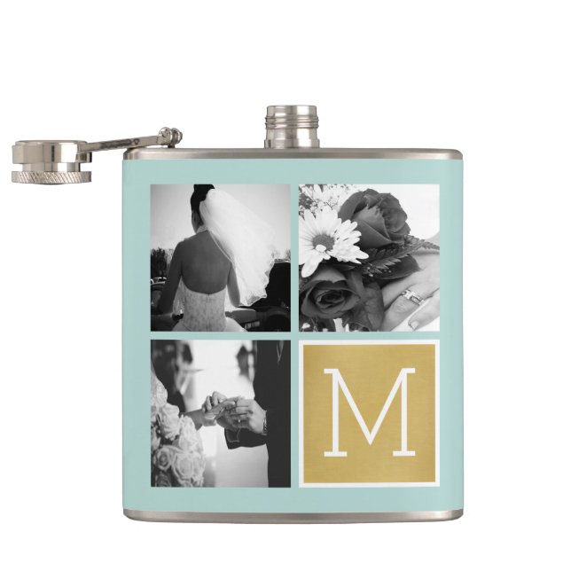 Create Your Own Wedding Photo Collage Monogram Hip Flask (Opened)