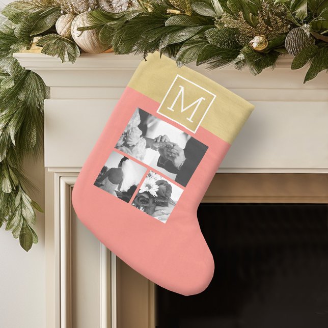 Create Your Own Wedding Photo Collage Monogram Large Christmas Stocking (Personalized Christmas Stocking)