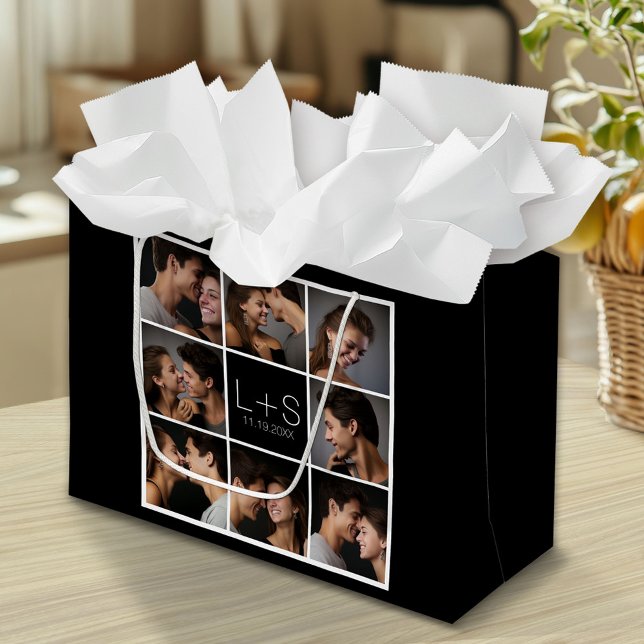 Create Your Own Wedding Photo Collage Monogram Large Gift Bag (Custom Gift Bag)