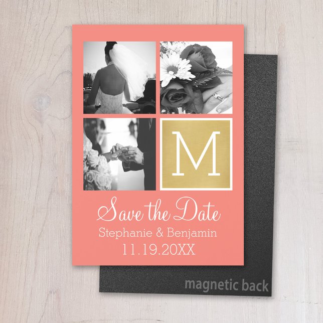 Create Your Own Wedding Photo Collage Monogram Magnetic Invitation (Magnetic Invitation - Save the Date)