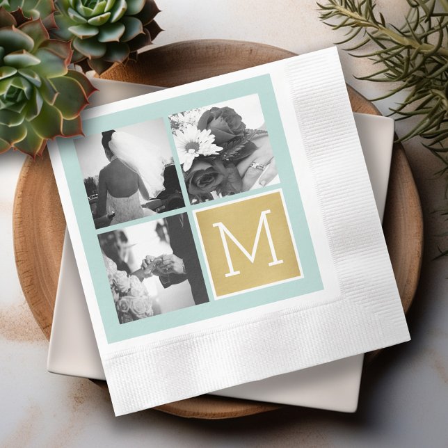 Create Your Own Wedding Photo Collage Monogram Napkin (Personalized Wedding Napkins - Photo Collage)