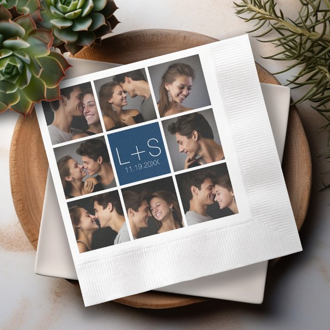 Create Your Own Wedding Photo Collage Monogram Napkin (Personalized Wedding Napkins - Photo Collage)