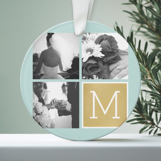 Create Your Own Wedding Photo Collage Monogram Ornament (Personalized Photo Ornament)