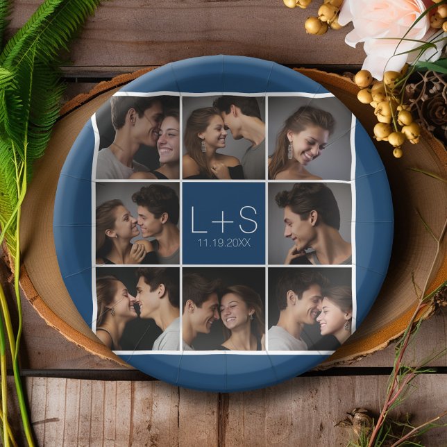 Create Your Own Wedding Photo Collage Monogram Paper Plate (Personalized Wedding and Anniversary Party Plates)