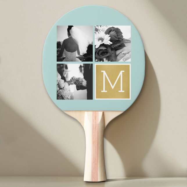 Create Your Own Wedding Photo Collage Monogram Ping Pong Paddle (Custom Pin Pong Paddle with Photo Collage)
