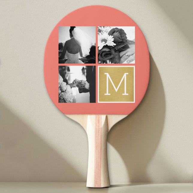 Create Your Own Wedding Photo Collage Monogram Ping Pong Paddle (Custom Pin Pong Paddle with Photo Collage)