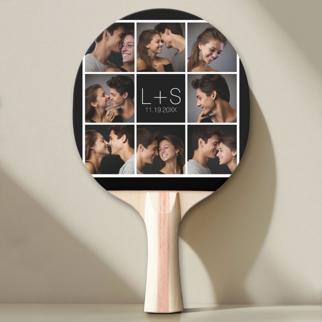 Create Your Own Wedding Photo Collage Monogram Ping Pong Paddle (Custom Pin Pong Paddle with Photo Collage)
