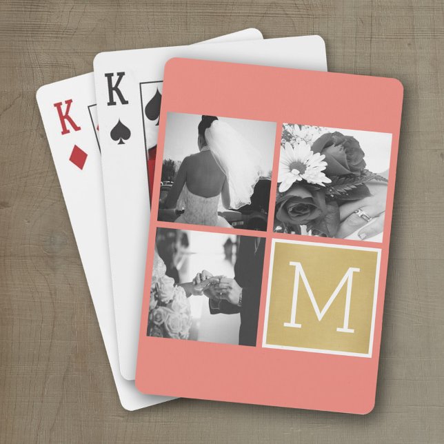 Create Your Own Wedding Photo Collage Monogram Playing Cards (Wedding and Anniversary Playing Cards - Personalize with your photo and information)