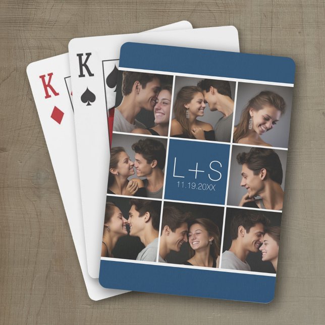 Create Your Own Wedding Photo Collage Monogram Playing Cards (Wedding Playing Cards - Personalize this photo collage)