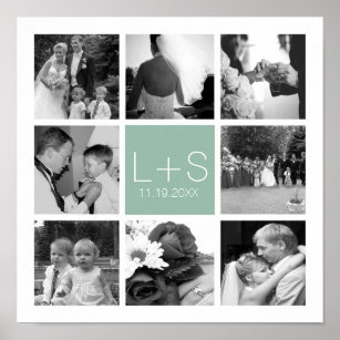 Create Your Own Wedding Photo Collage Monogram Poster