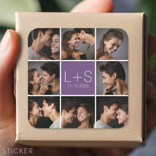 Create Your Own Wedding Photo Collage Monogram Square Sticker