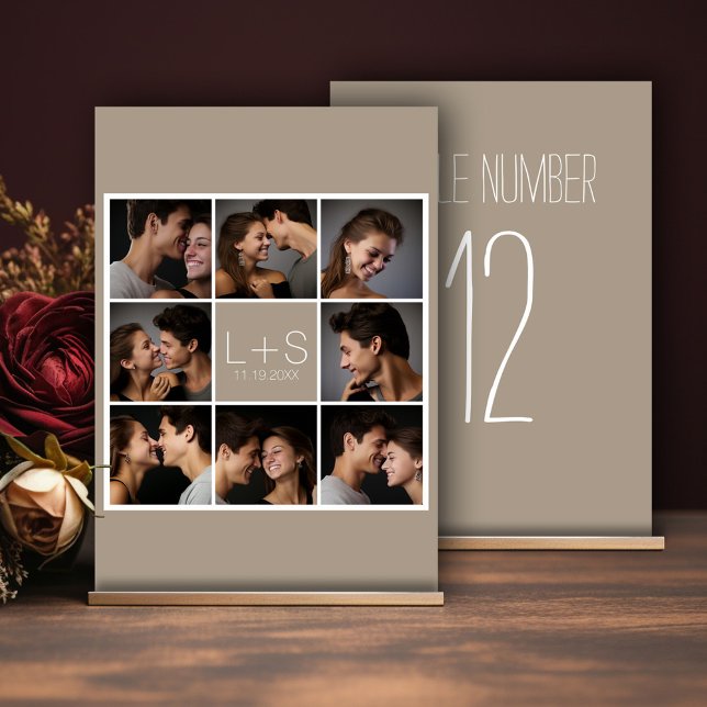Create Your Own Wedding Photo Collage Monogram Table Number (Photo collage table number sign for a wedding)