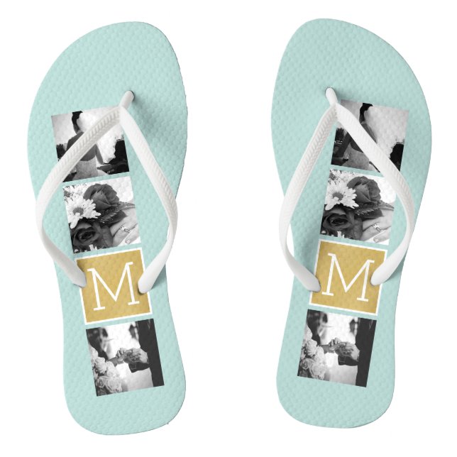 Create Your Own Wedding Photo Collage Monogram Thongs (Footbed)