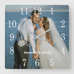 Create Your Own Wedding Photo Personalised Name Square Wall Clock