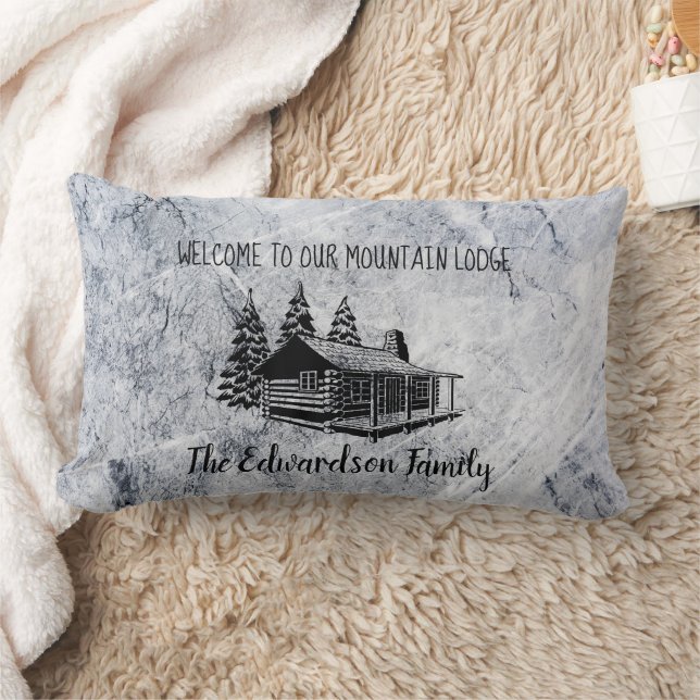 Create your own Welcome mountain family lodge Lumbar Cushion (Blanket)