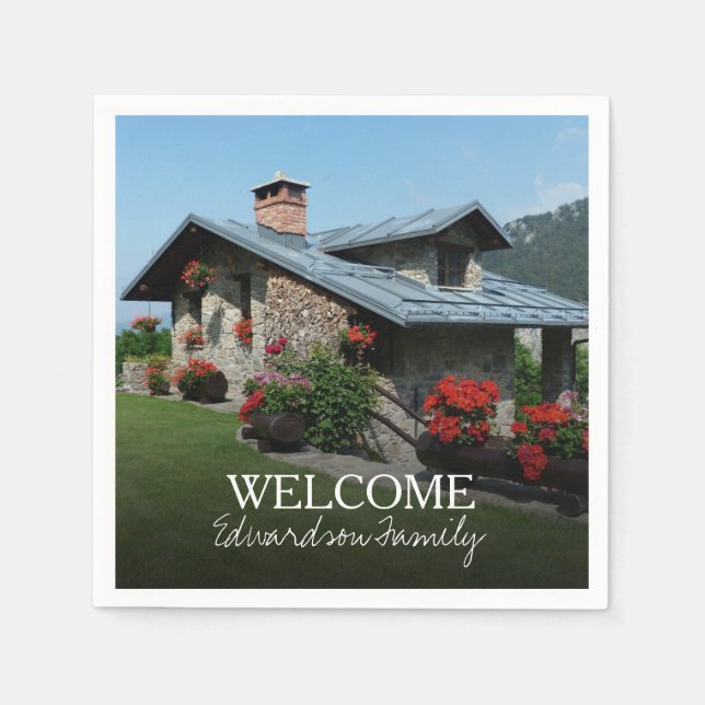 Create your own Welcome to our new home photo Napkin (Front)