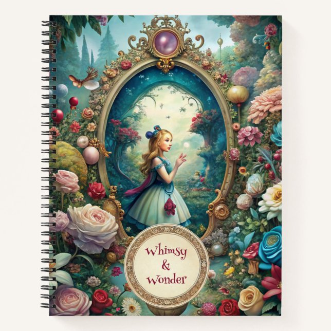 Create Your Own Whimsical Alice Looking Glass Notebook (Front)