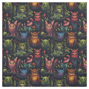 Create Your Own Whimsical Fantasy Cats Owls Fabric