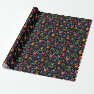 Create Your Own Whimsical Fantasy Cats Owls Wrapping Paper