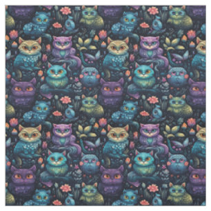 Create Your Own Whimsical Multicolored Cats Floral Fabric