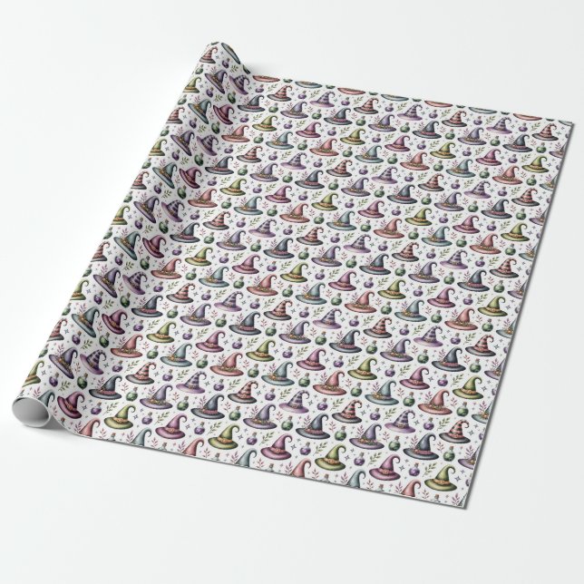 Create Your Own Whimsical Witch Hats Potions Wrapping Paper (Unrolled)
