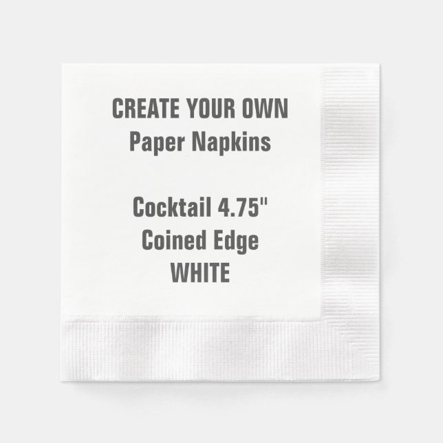 Create Your Own WHITE Coined Cocktail Paper Napkin (Front)