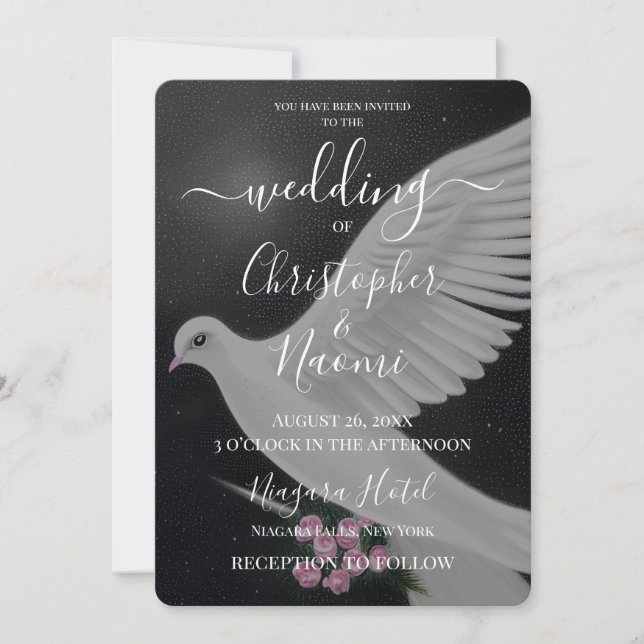 Create Your Own White Wedding Dove with Flowers Invitation (Front)