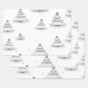 Create Your Own White Winter Trees with Stars Wrapping Paper Sheet
