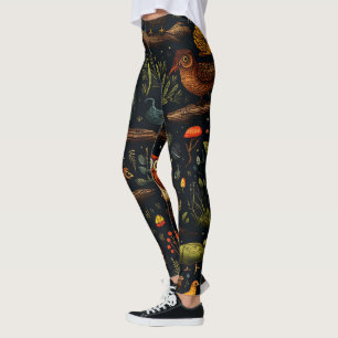 Create Your Own Wild Forest Owls Birds Black Leggings