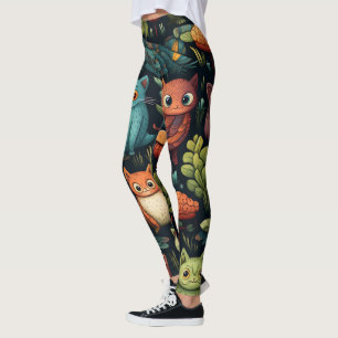 Create Your Own Wild Goblin Cats Black Leggings
