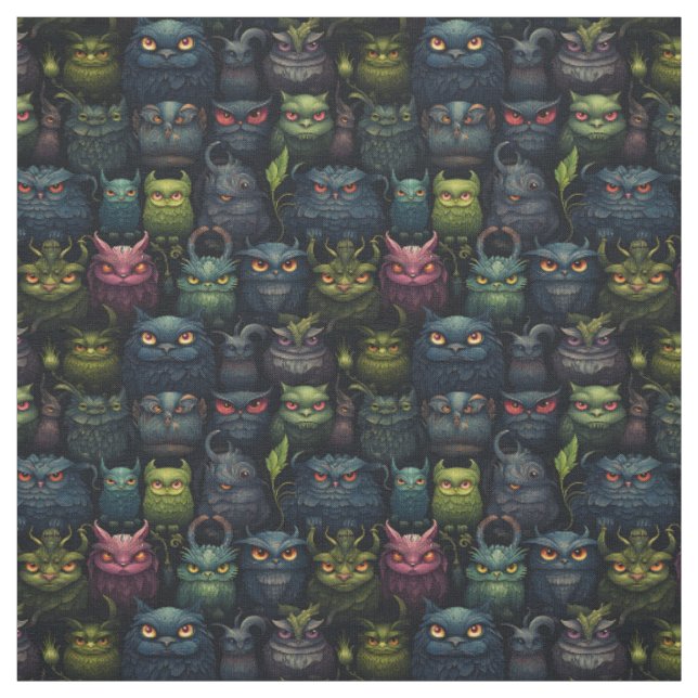 Create Your Own Wild Goblin Owls Black Fabric (Swatch)