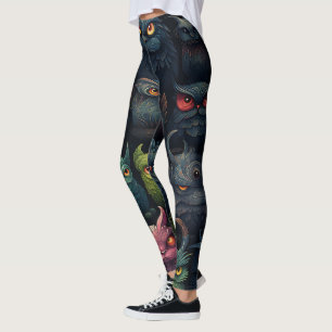 Create Your Own Wild Goblin Owls Black Leggings