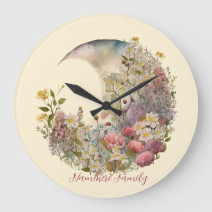 Create Your Own Wildflowers Floral Crescent Moon Large Clock