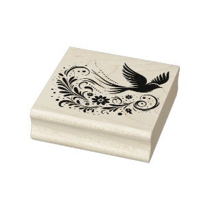 Create Your Own Windswept Floral Songbird Rubber Stamp
