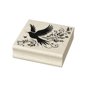 Create Your Own Windswept Floral Songbirds Rubber Stamp