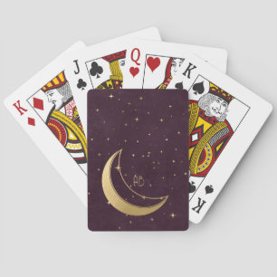 Create Your Own Wine & Gold Starry Crescent Moon Playing Cards