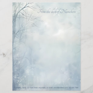 Create Your Own Winter Yule Mystical Forest Blue Custom Letterhead