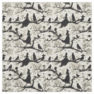 Create Your Own Witches Birds Roosting Ivory Toile Fabric