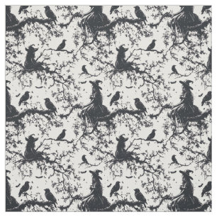 Create Your Own Witches Ravens Forest Cream Toile Fabric