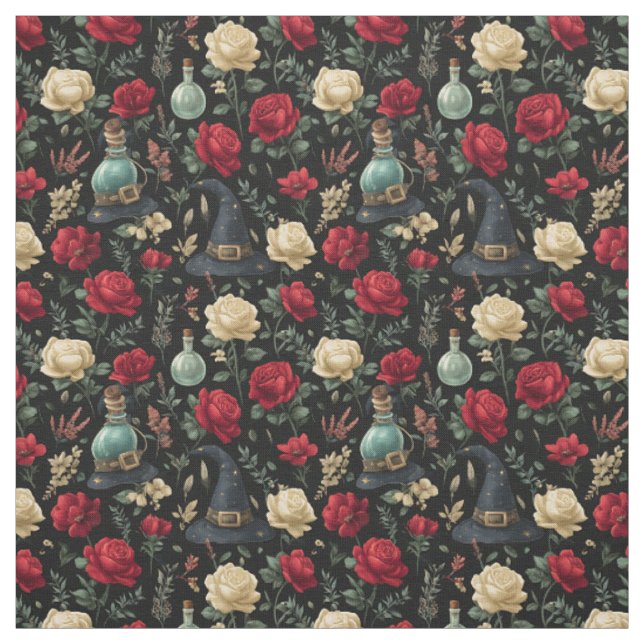 Create Your Own Witchy Red White Roses Fabric (Swatch)